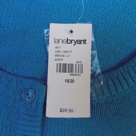 Lane Bryant Sweater Womens 18/20 Teal Blue Striped Casual Plus Size 1/4 Button - Picture 2 of 14